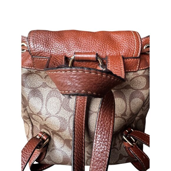 Coach C4120 Pennie Backpack Signature Canvas Brown Leather Drawstring Snap Close - Picture 6 of 16